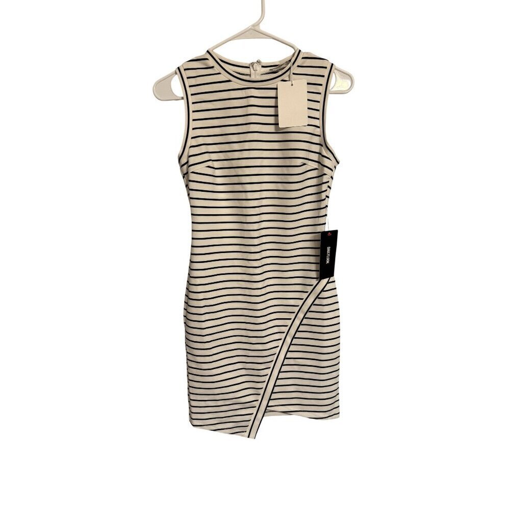 Striped Sleeveless Bodycon Dress With Asymmetrical Hem By Olivia Grey Size XS NW
